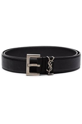 Black leather monogram-plaque buckled belt SAINT LAURENT | 634440BRM0E1000